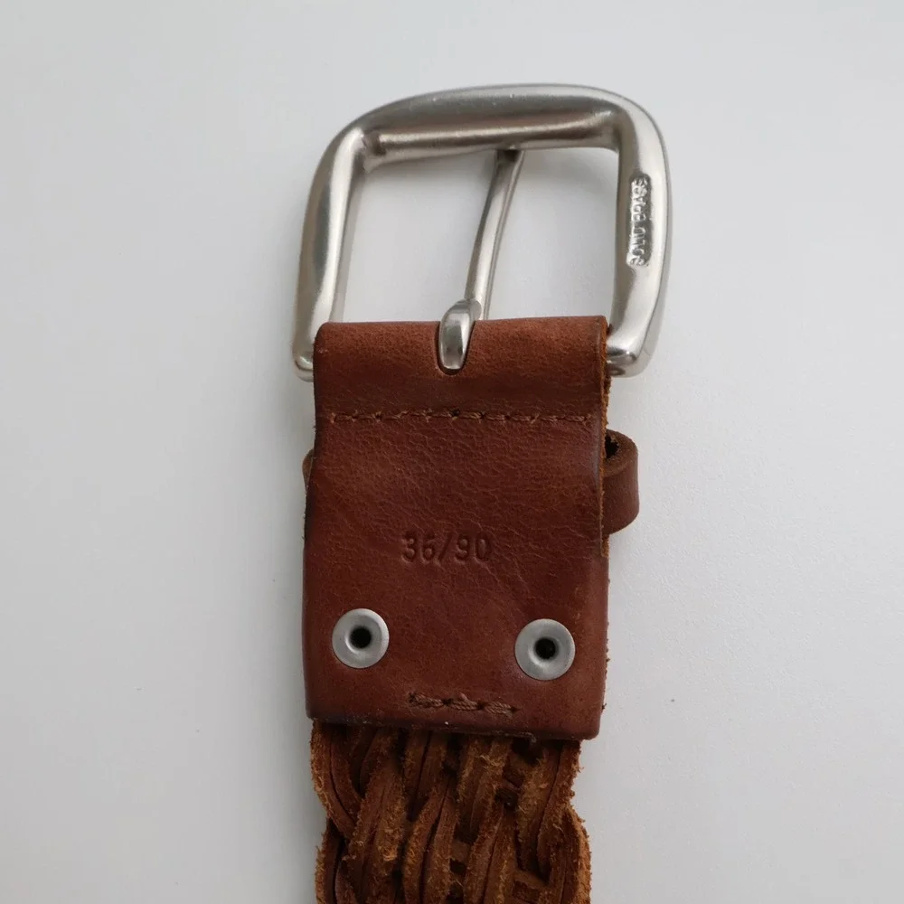 Polo Ralph Lauren Mens Braided Leather Belt Brown Woven Solid Brass 36 2113147